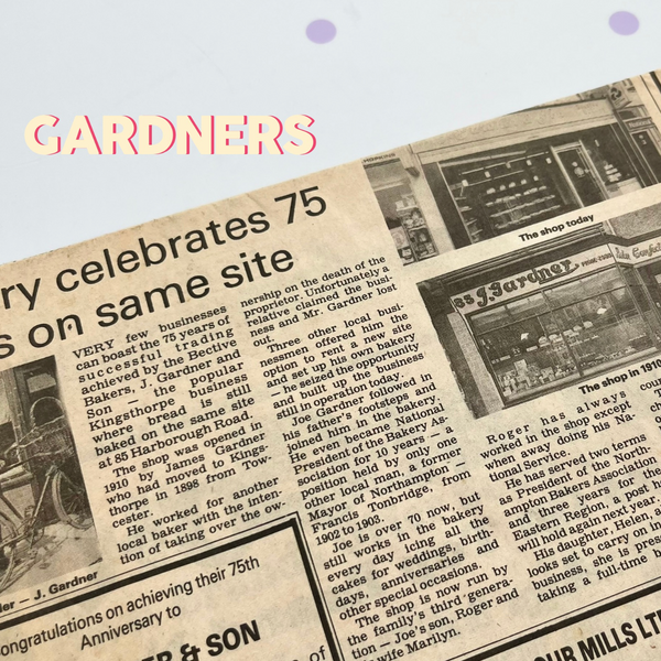 75 years newspaper clipping of Gardners bakery